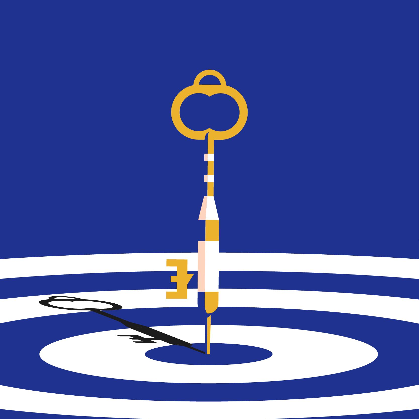 illustration of a key landing in the center of a bullseye