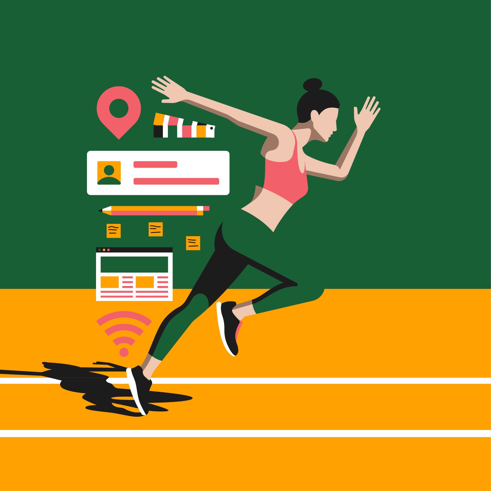 illustration of a sprinter running with UI elements behind them