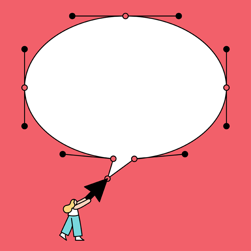 illustration of a speech bubble mocked up in design software