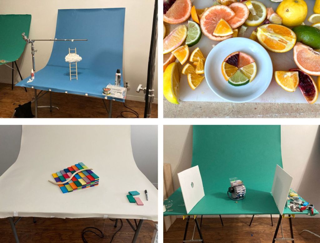 Behind-the-scenes shots from Margaux’s home studio