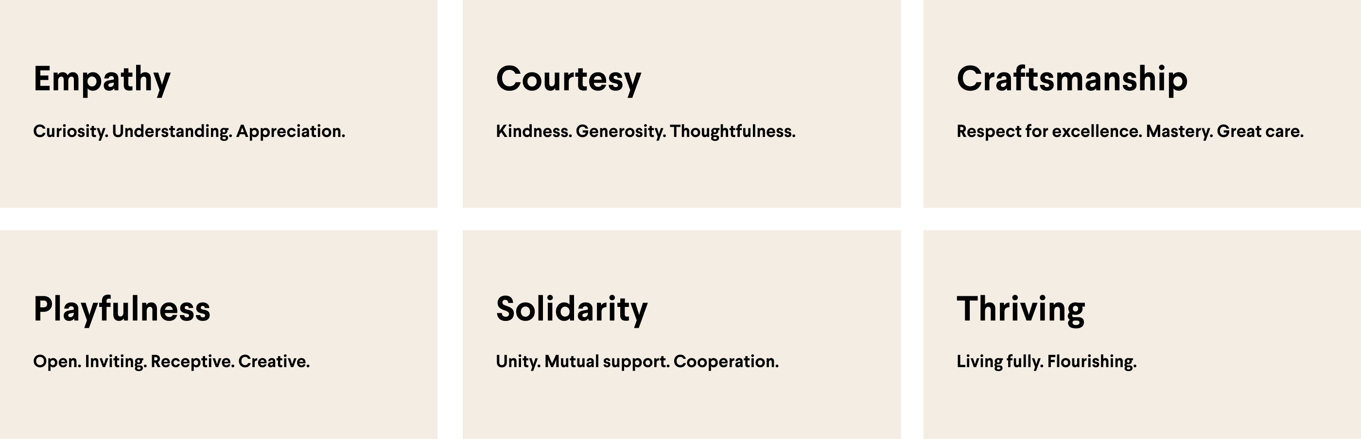 Slack core values: empathy, courtesy, craftsmanship, playfulness, solidarity and thriving