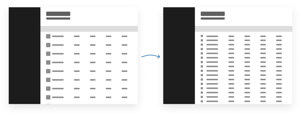 Comparison of a screen with fewer large options, and one showing multiple, smaller options