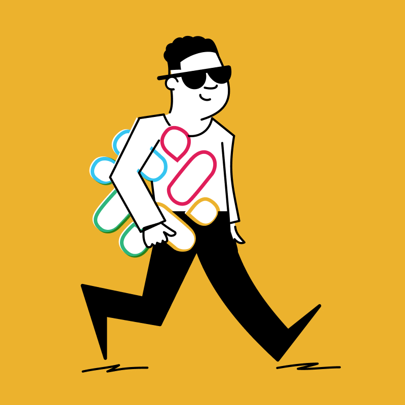 chill dude strolling with slack logo in arms