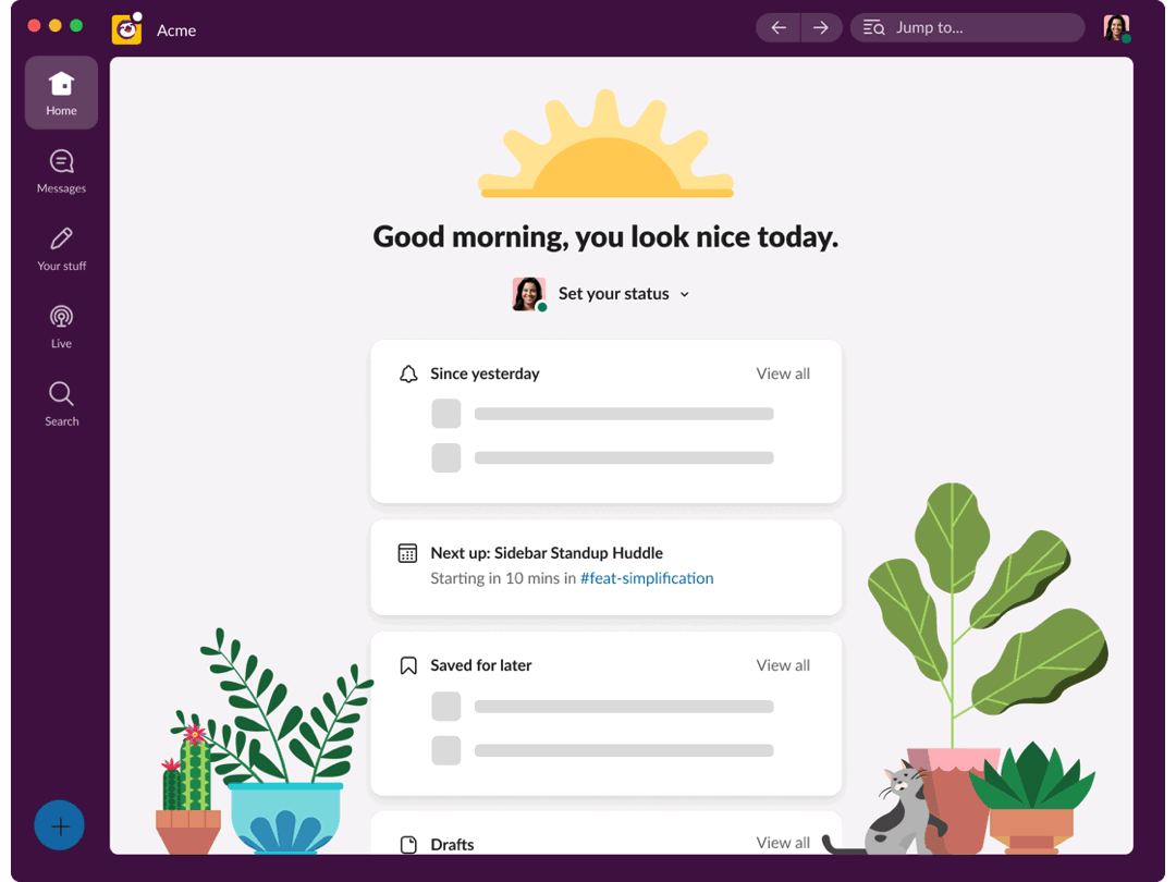 Images of Slack’s redesign early concepts around focus and expanded navigation options.