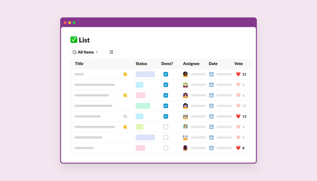 Image of a slack list UI 